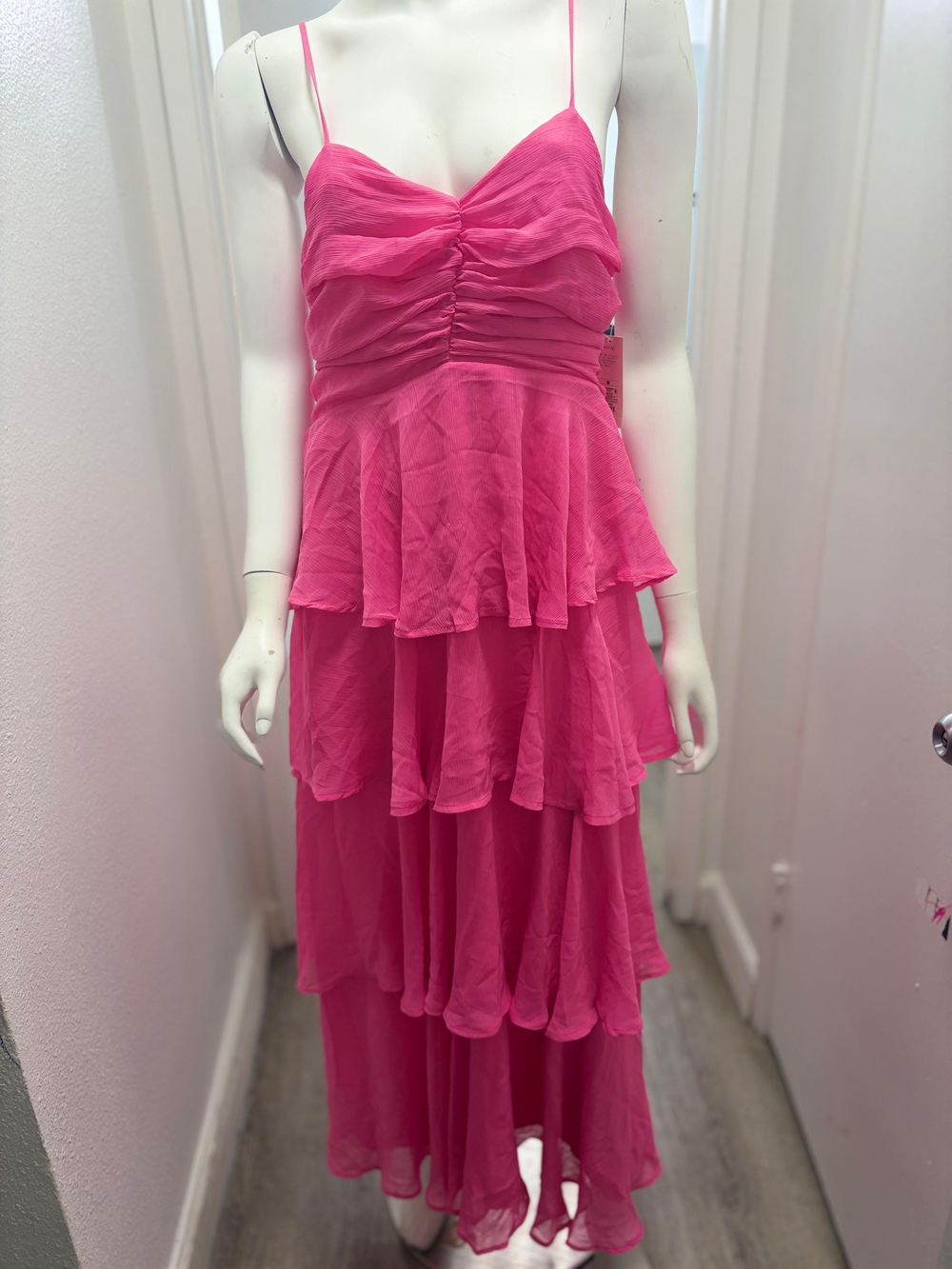 A New Day Hot Pink Tiered Spaghetti-Strap Maxi Dress